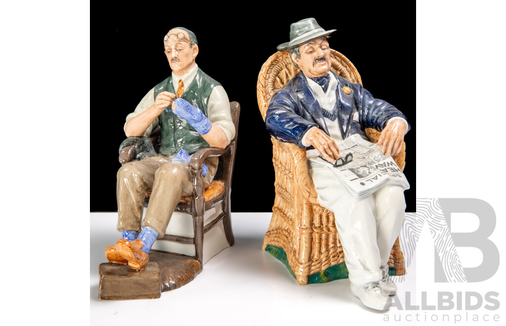 Two Vintage English Royal Doulton Porcelain Figures Comprising Taking Things Easy HN 2677 & The Bachelor HN 2319