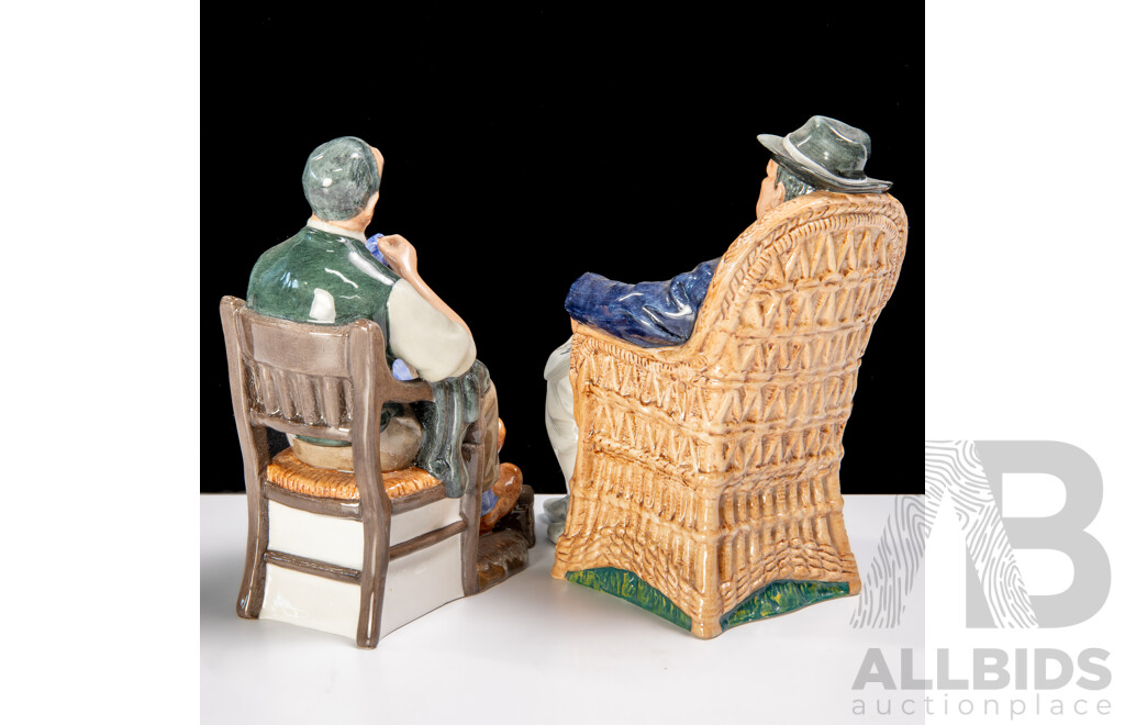 Two Vintage English Royal Doulton Porcelain Figures Comprising Taking Things Easy HN 2677 & The Bachelor HN 2319
