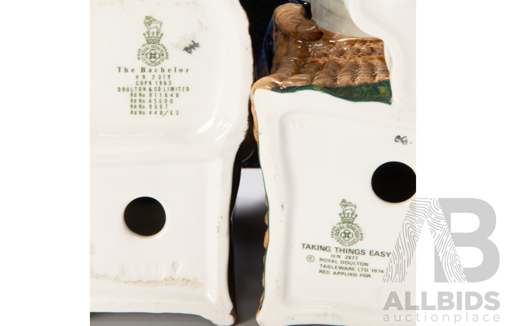 Two Vintage English Royal Doulton Porcelain Figures Comprising Taking Things Easy HN 2677 & The Bachelor HN 2319