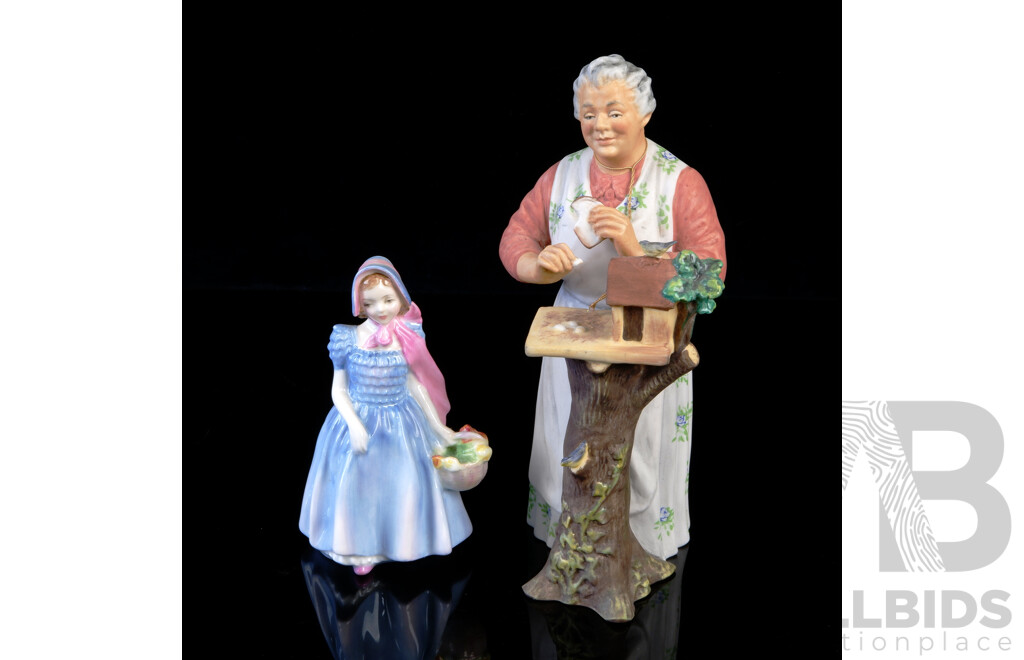 Two Vintage English Royal Doulton Porcelain Figures Comprising  Good Morning HN 2671 & Wendy HN 2109