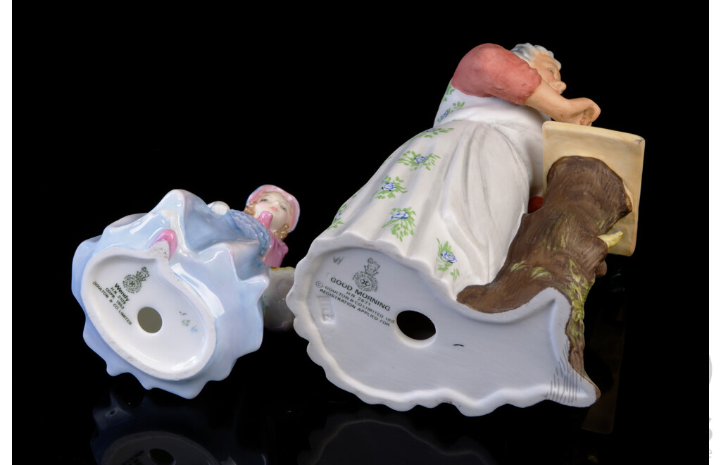 Two Vintage English Royal Doulton Porcelain Figures Comprising  Good Morning HN 2671 & Wendy HN 2109