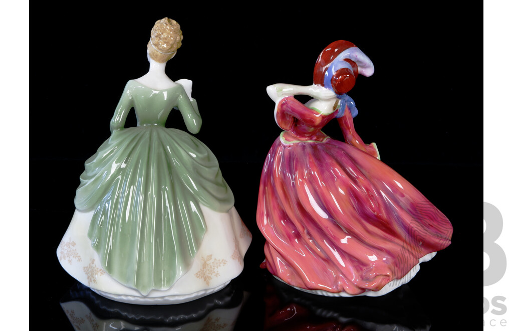 Two Vintage English Royal Doulton Porcelain Lady Figures Comprising Autumn Breezes HN 1934 & Soiree HN 2312