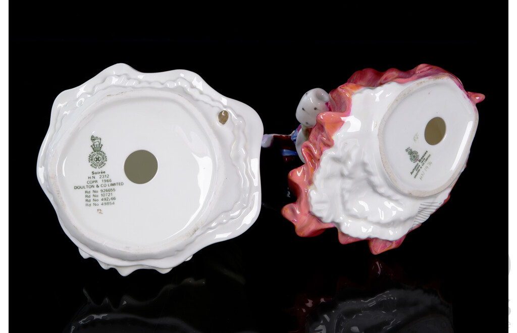 Two Vintage English Royal Doulton Porcelain Lady Figures Comprising Autumn Breezes HN 1934 & Soiree HN 2312
