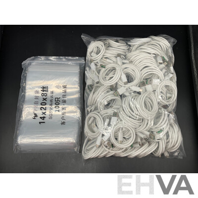 BULK LOT of USB C Cable and Zip Lock Bag - Approx 100 Each - LOT of 2