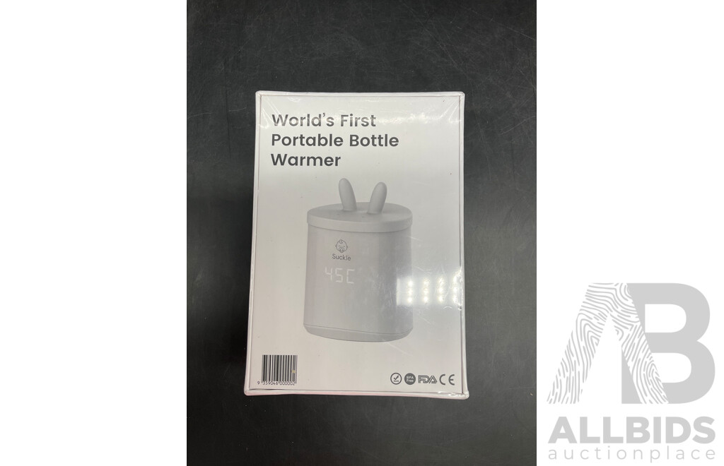 SUCKLE Food Warmer, Portable Bottle Warmer, Bottle Adaptors and Spare Lids for Food Warmer - Lot of 6