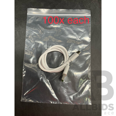 BULK LOT of USB C Cable and Zip Lock Bag - Approx 100 Each - LOT of 2