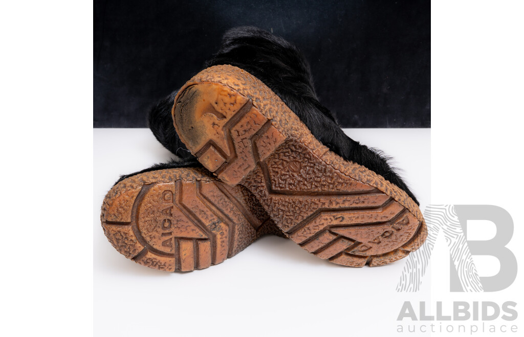AICAD Vintage Goat Fur Boots, Black, Est to Fit Size 41-42 EU