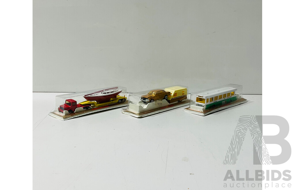 Vintage Boxed Majorette Truck, Bus, Car and Caravan with Pressed Steel Tow Truck and Five Shell Collezione Diecast Ferraris
