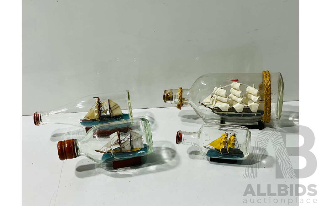 Collection of Display Sailing Ships Including Bottled Examples, Plate and Metal Trinket Box