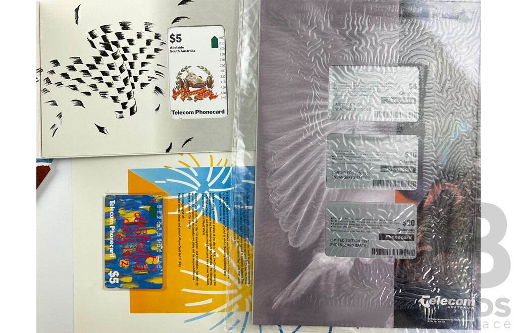 Collection of Mint Phone Card Albums Including Australian Telecom 1993, 1994, Tasmania, 1990 Grand Prix, 1992 Australia Day, Two 1994 New Zealand Albums