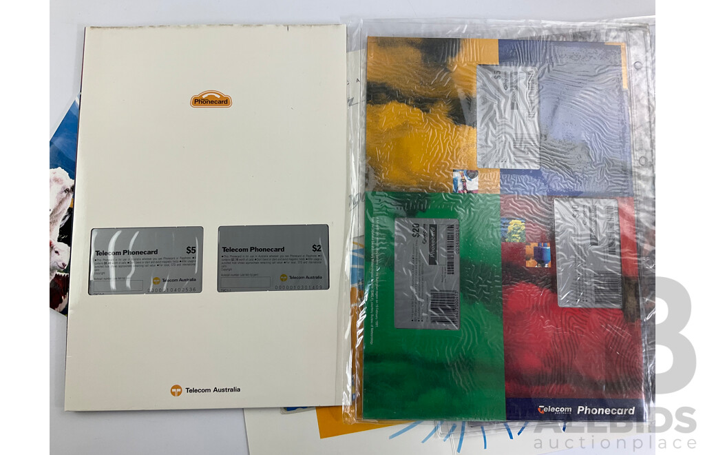 Collection of Mint Phone Card Albums Including Australian Telecom 1993, 1994, Tasmania, 1990 Grand Prix, 1992 Australia Day, Two 1994 New Zealand Albums