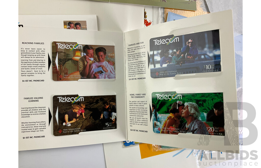 Collection of Mint Phone Card Albums Including Australian Telecom 1993, 1994, Tasmania, 1990 Grand Prix, 1992 Australia Day, Two 1994 New Zealand Albums