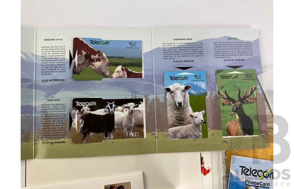 Collection of Mint Phone Card Albums Including Australian Telecom 1993, 1994, Tasmania, 1990 Grand Prix, 1992 Australia Day, Two 1994 New Zealand Albums
