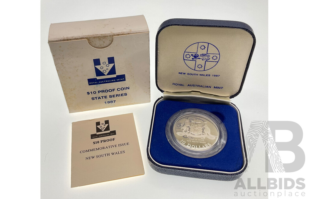 Australian RAM 1987 Silver Ten Dollar Proof Coin, State Series New South Wales