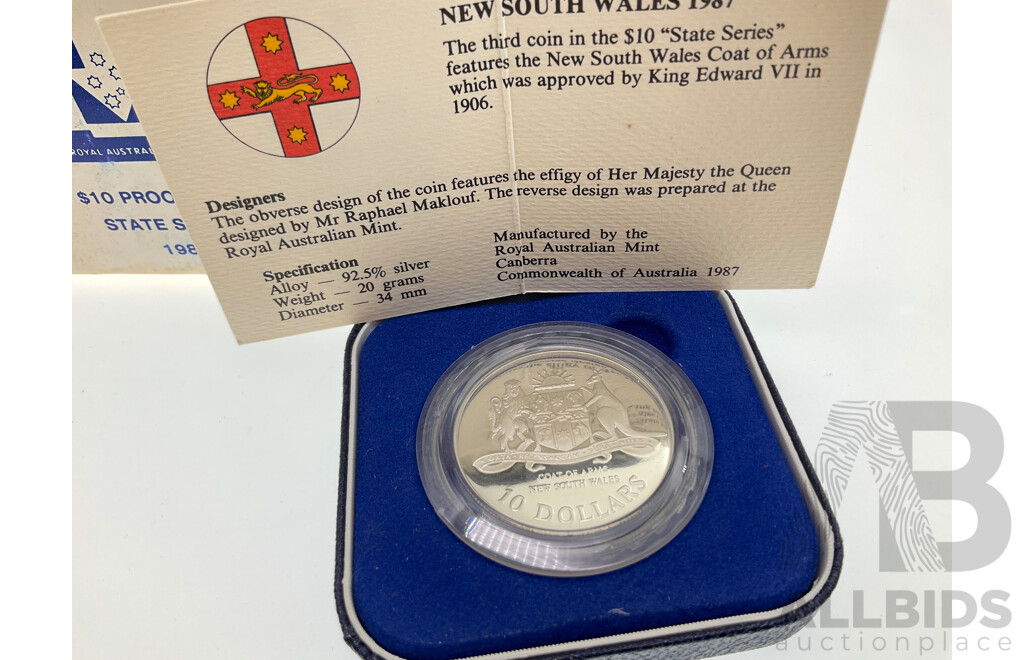 Australian RAM 1987 Silver Ten Dollar Proof Coin, State Series New South Wales