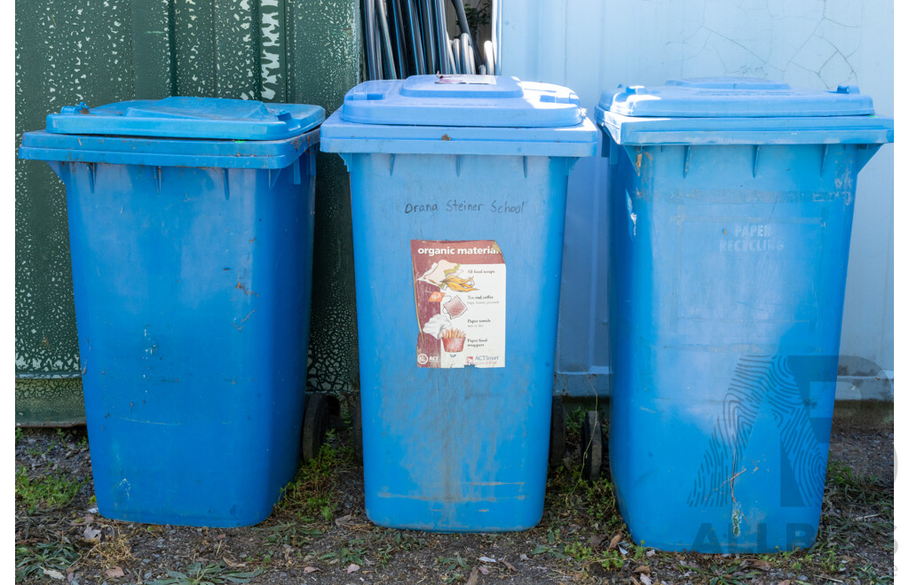 Job Lot Quantity of 3 240L Blue Wheelie Bins