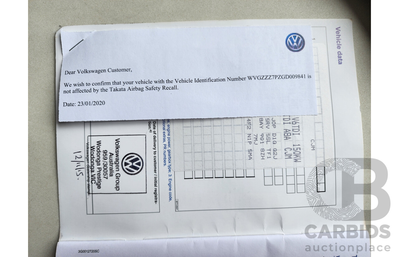 10/2015 Volkswagen Touareg 150 TDI Element 7P MY16 4d Wagon White 3.0L