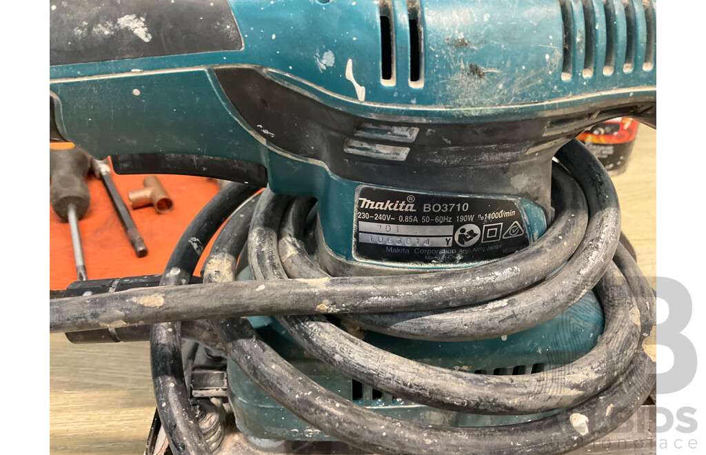 MAKITA LXT (DJR181) Cordless Reciprocating Saw - Skin Only, MAKITA 1/3 Sheet Orbital Sander (BO3710) and Assorted Tools and Bags - Lot of 3