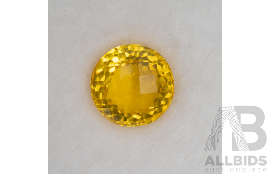 Citrine, Natural Golden Yellow Unset Round Checker Cut Gemstone, 13.20CT