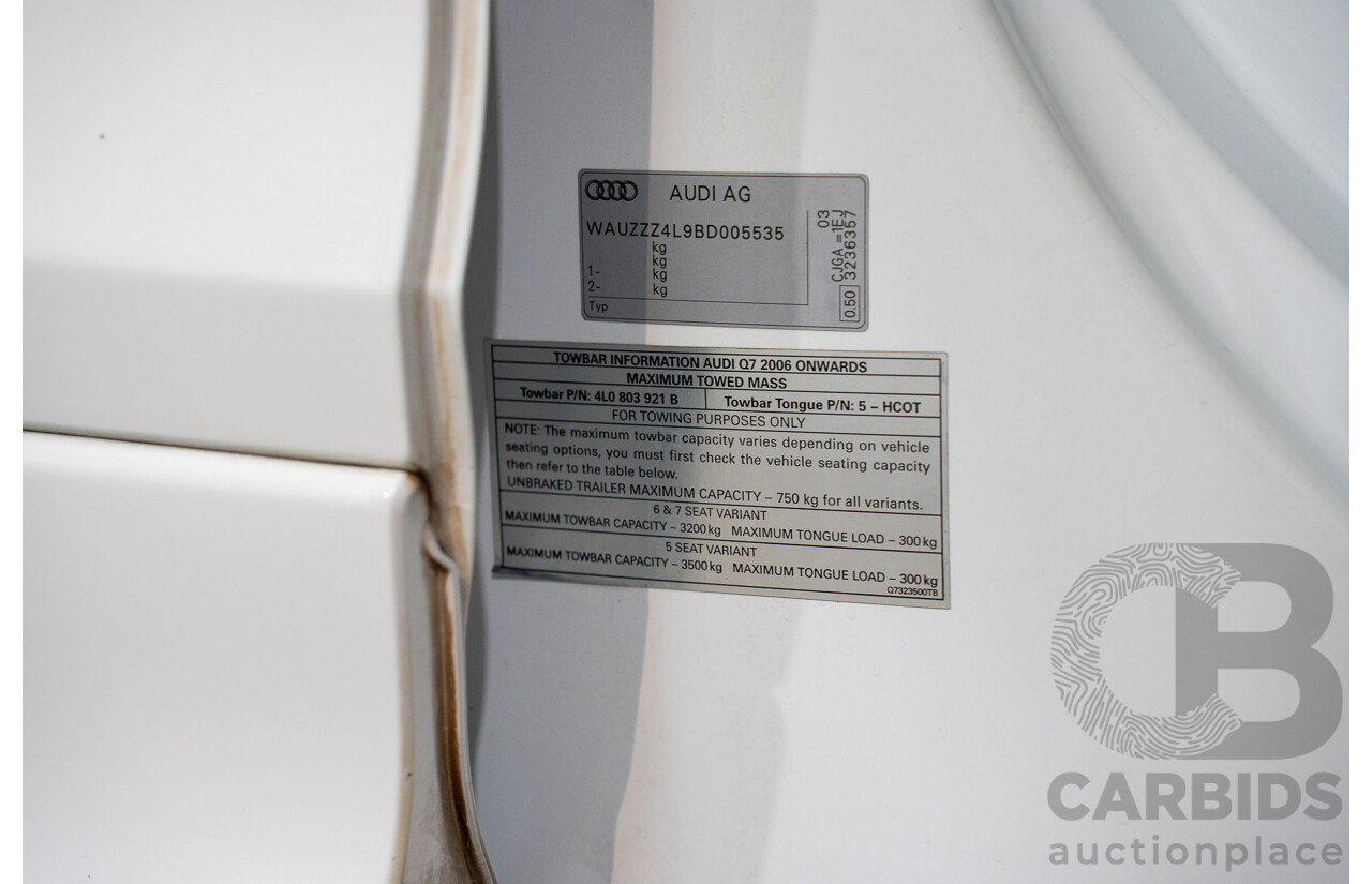 10/2010 Audi Q7 3.0 TDI Quattro S-Line MY10 Upgrade 4d Wagon Ibis White Turbo Diesel 3.0L - 7 Seater