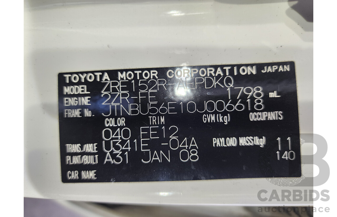 2/2008 Toyota Corolla Conquest ZRE152R 4d Sedan White 1.8L