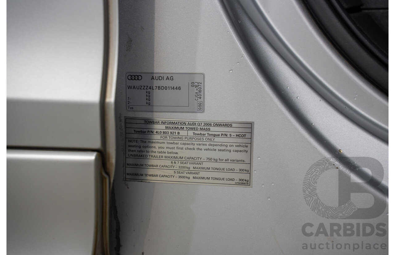 12/2010 Audi Q7 3.0 TDI Quattro (AWD) MY11 4d Ice Silver Metallic Turbo Diesel 3.0L - 7 Seater