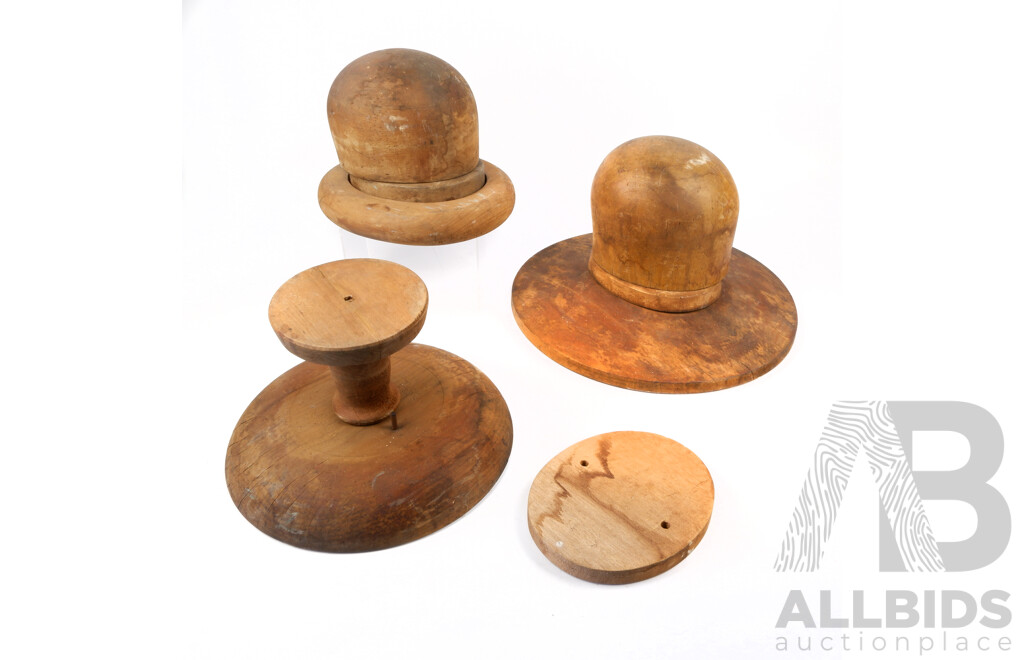 Collection Vintage Wooden Hat Blocks and Stands by Hat Blocks Pty Ltd Including 21 and Half Size, and More