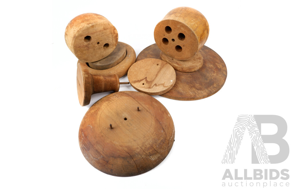 Collection Vintage Wooden Hat Blocks and Stands by Hat Blocks Pty Ltd Including 21 and Half Size, and More