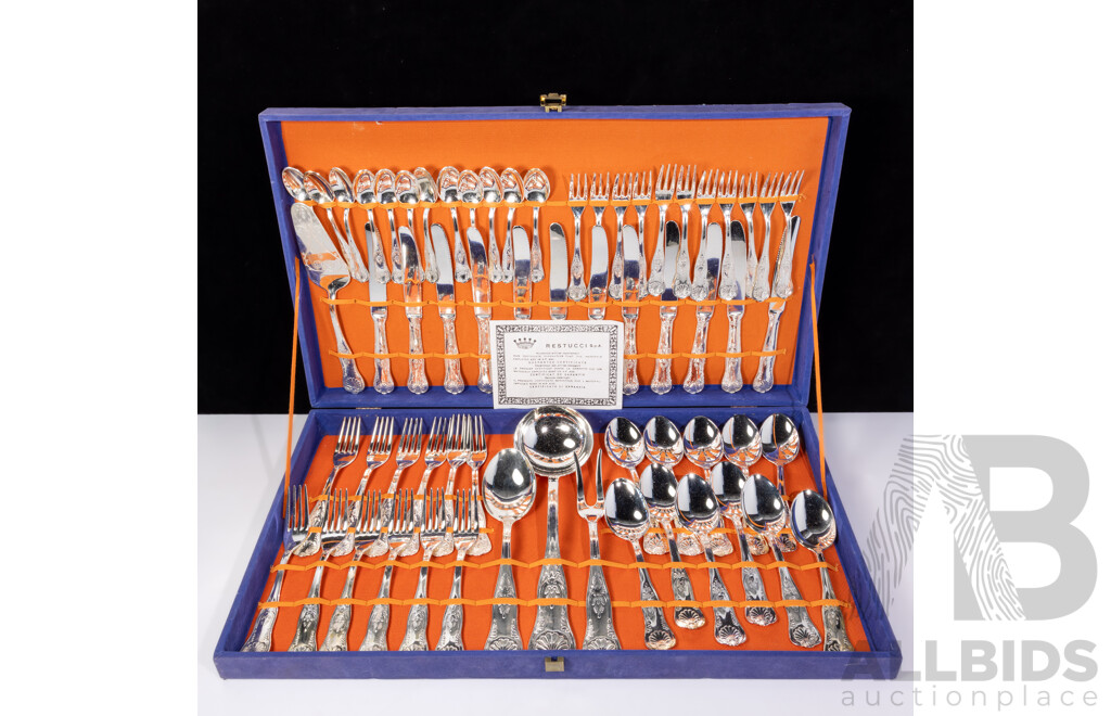 Retro 62 Piece Silver Plate Flatware Set in Kings Pattern and Original Case