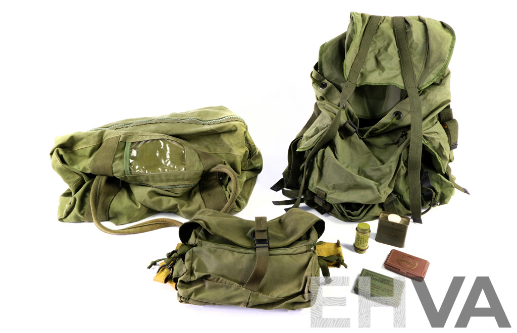 Australian Army Backpack, Medical Pack, Kit Bag, Camtech Military Sunscreen, Foot Powder and More