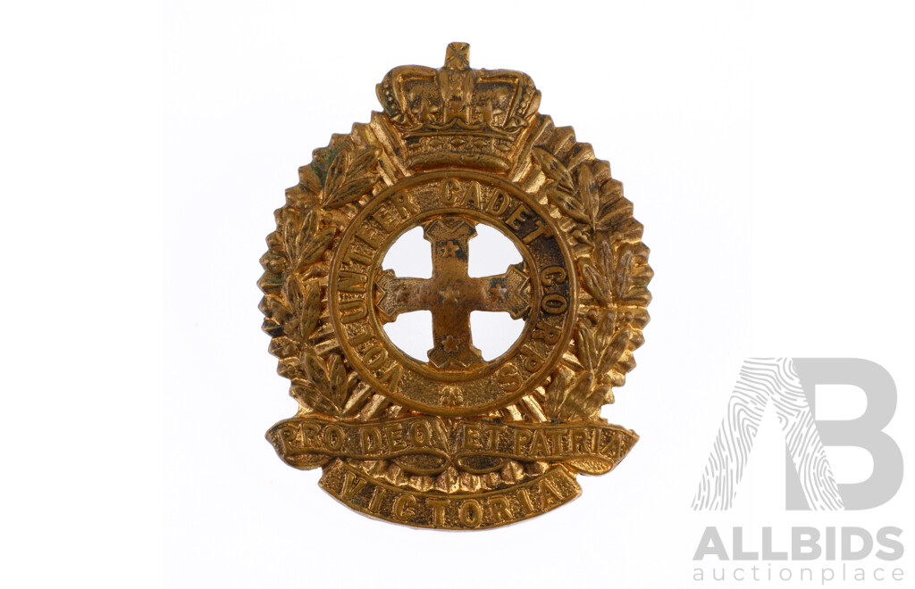 Vintage Brass Victorian Volunteer Cadet Corp Hat Badge