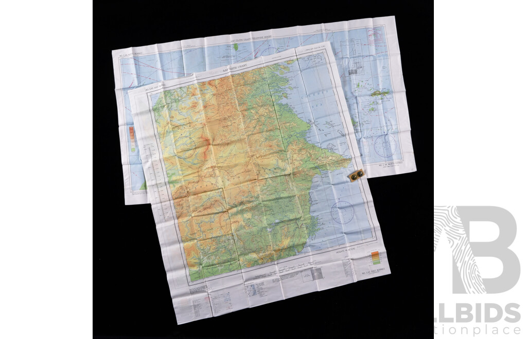 Two Vintage Two Sided WWII Cloth Escape and Evacuation Maps Comprising C43 & 44 North Borneo 1944 & C45 East Borneo 1944