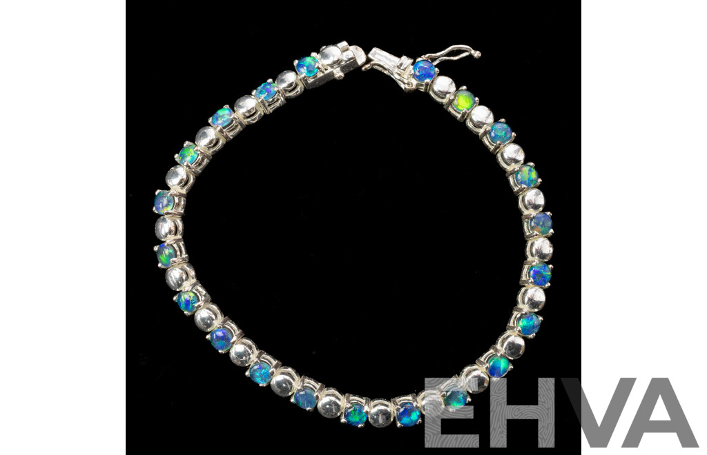 Sterling Silver Opal Triplet Tennis Bracelet, 17.5cm, 13.49 Grams - as New