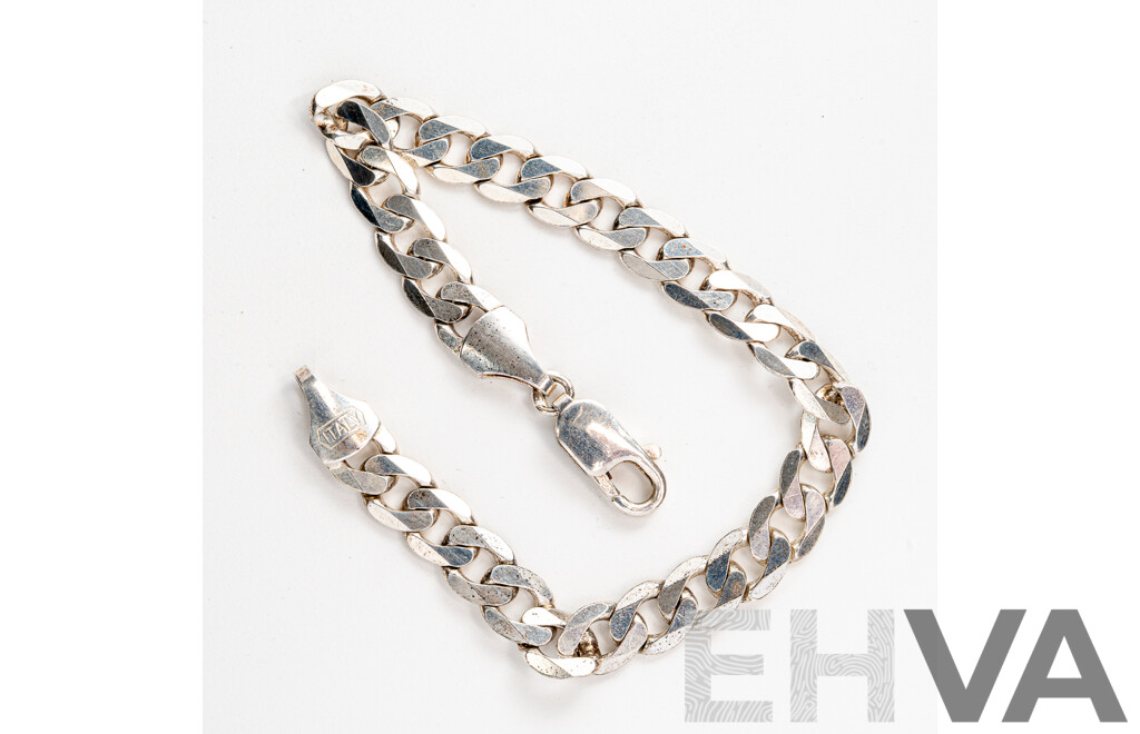 Sterling Silver Flat Curb Link Bracelet, 20.5cm, 14.97 Grams - as New