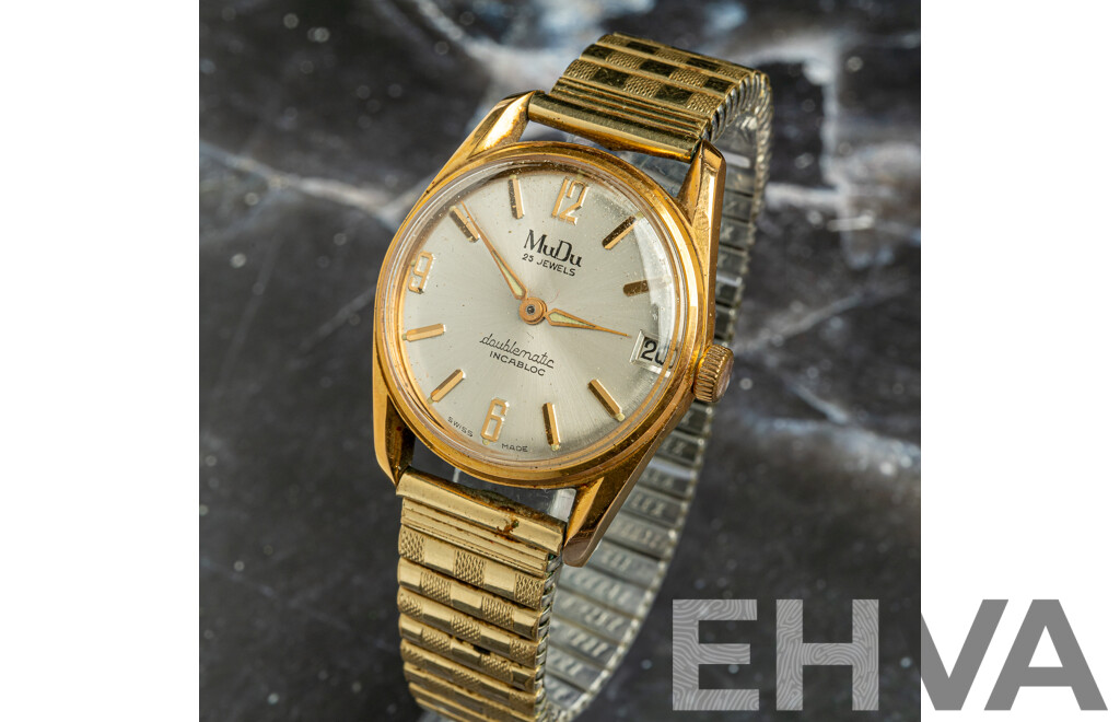 MuDu Doublematic 25 Jewels Incabloc Vintage Watch, Swiss Made, Observed with Movement