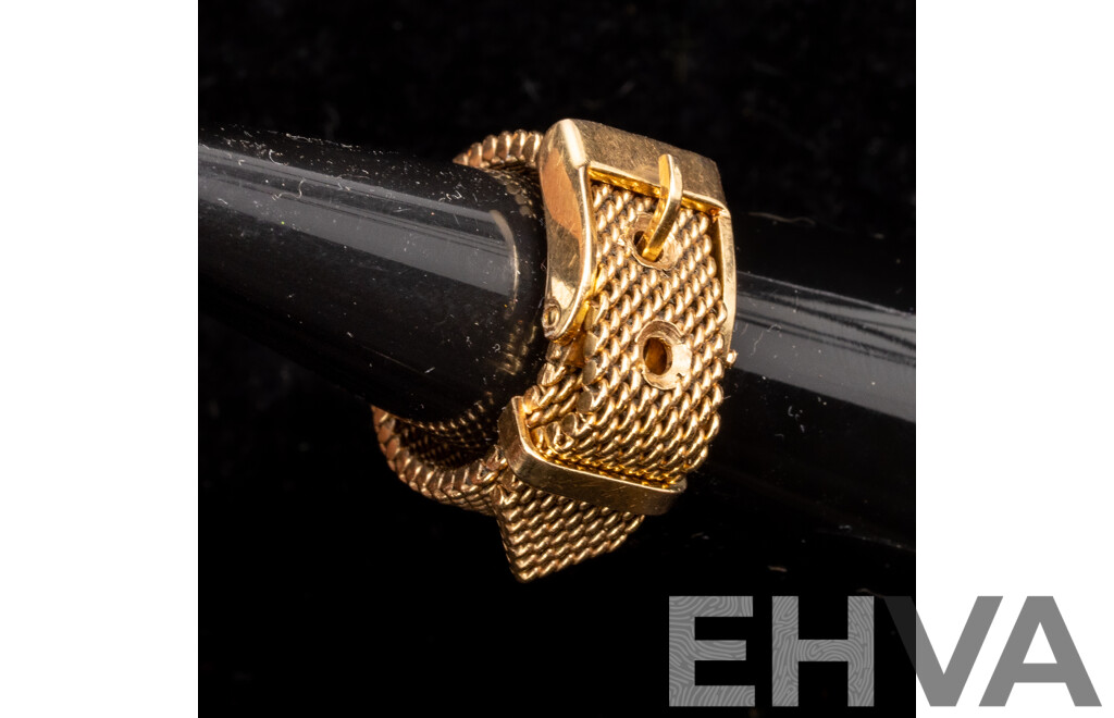 18ct Vintage Adjustable Mesh Belt Buckle Ring Can Be Worn at Size G, K or O, 8.06 Grams
