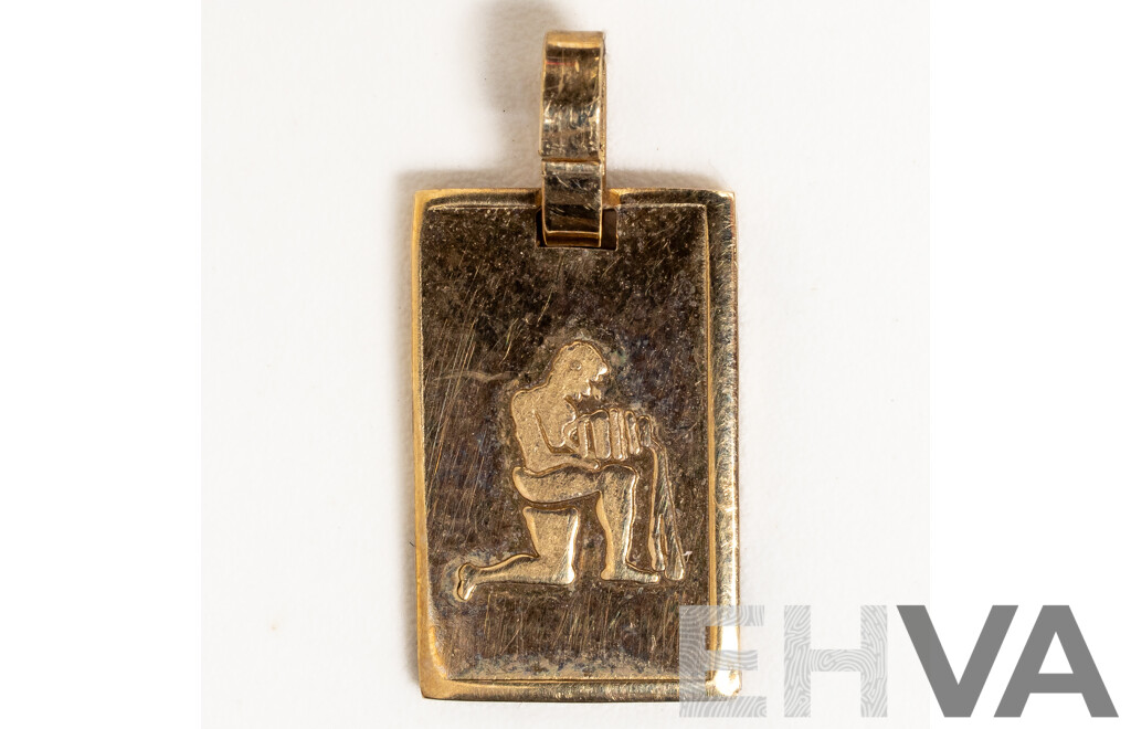 9ct 1.5g 375 Gold Ignot Pendant, Hallmarked with Grecian Man with Urn Symbol on Reverse, 14mm Long, 1.56 Grams