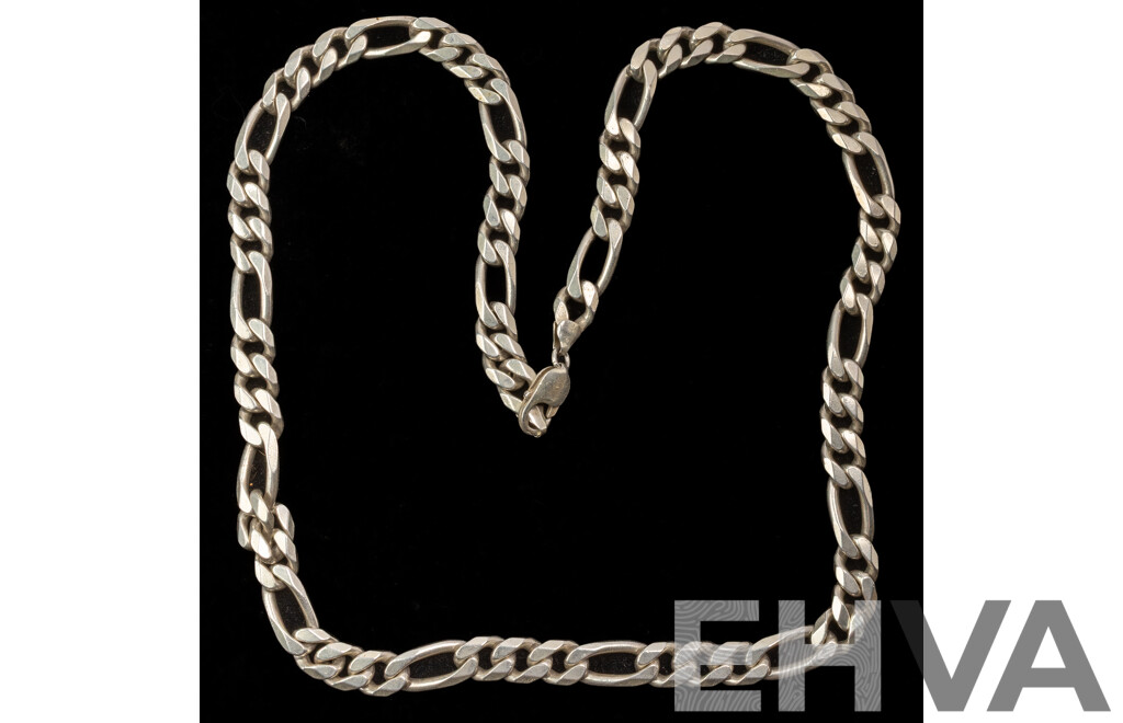 Heavy Sterling Silver Figaro 3+1 Solid Necklace, 70cm, 133.0 Grams