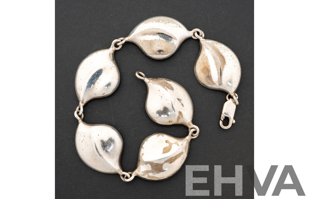 Vintage Mexican Sterling Silver Modernist Bracelet, 23cm, 23.77 Grams