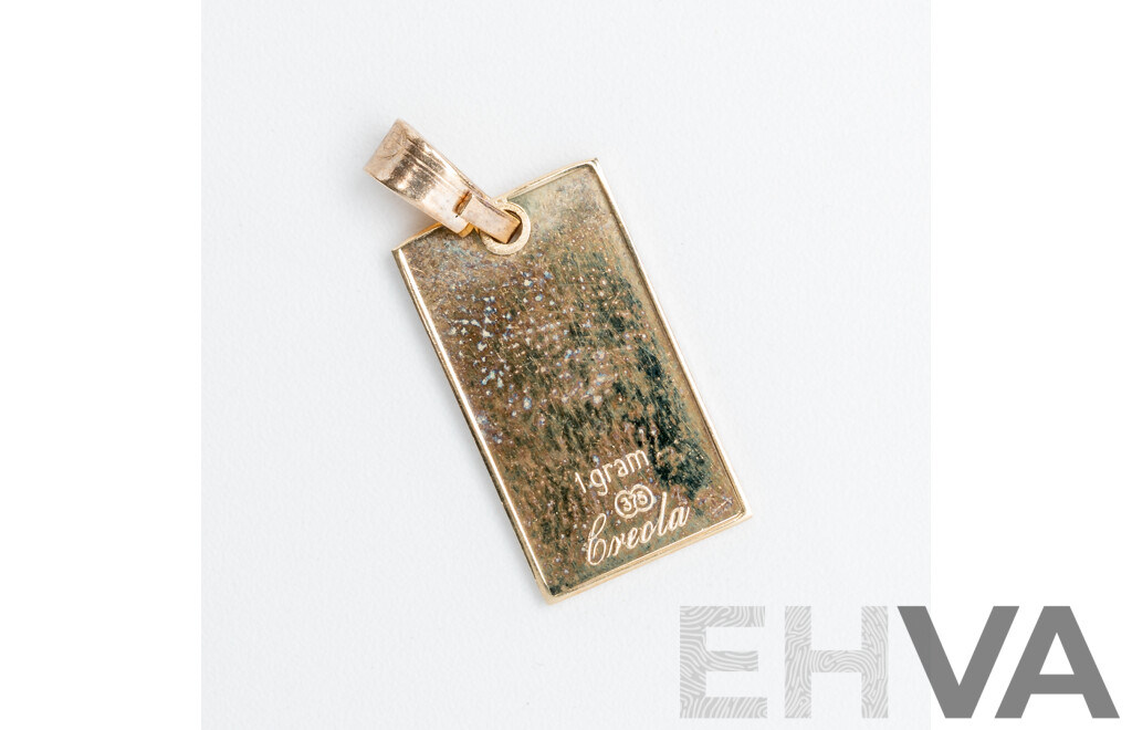 9ct Creola 1g 375 Gold Ignot Pendant, Hallmarked with Pisces Fish Symbol on Reverse, 15mm Long, 1.35 Grams