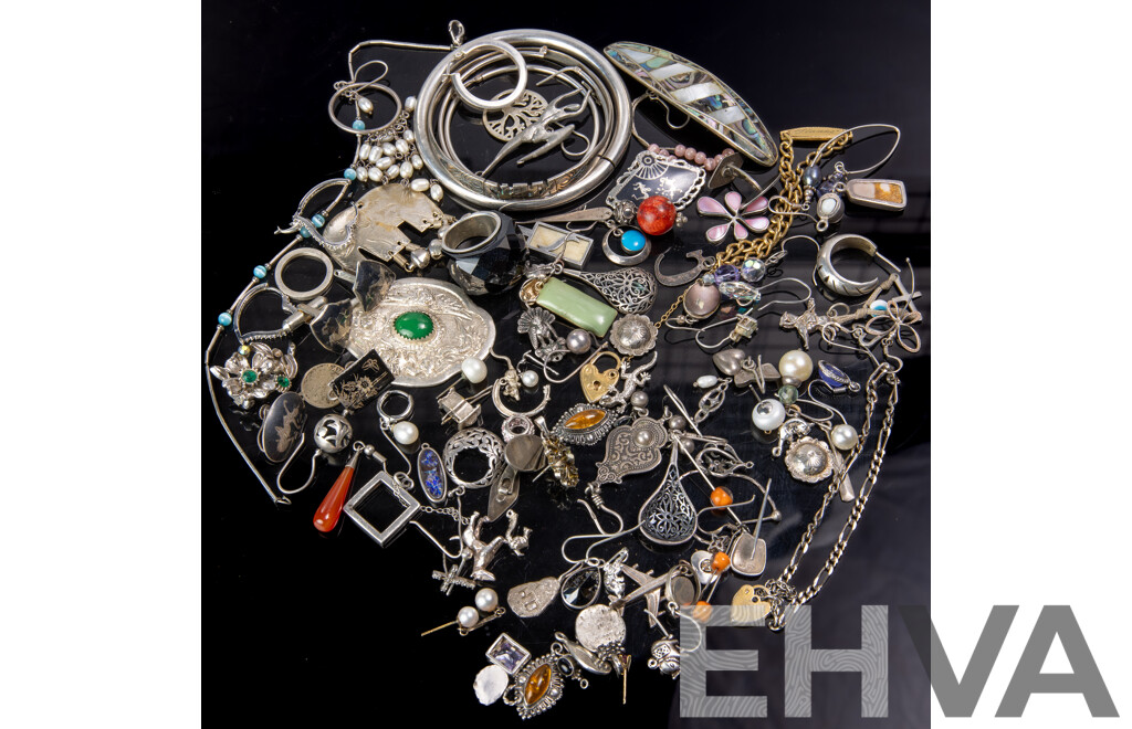 Collection of Silver 925/800/500 and Silver Plated Jewellery Perfect for Use as Embellishments, 179 Grams