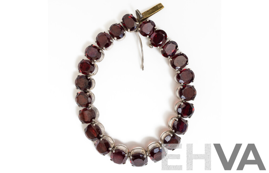 Vintage Sterling Silver Garnet Tennis Bracelet, 17.5cm, 28.21 Grams