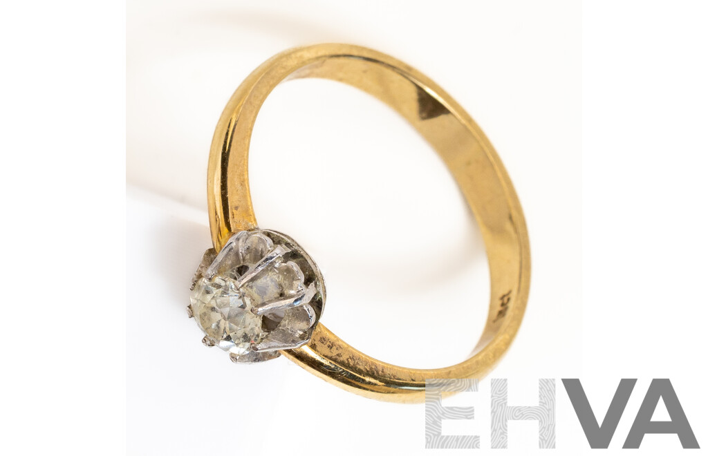 18ct Vintage Diamond Solitaire Ring, TDW0.20ct, Size O, 3.35 Grams