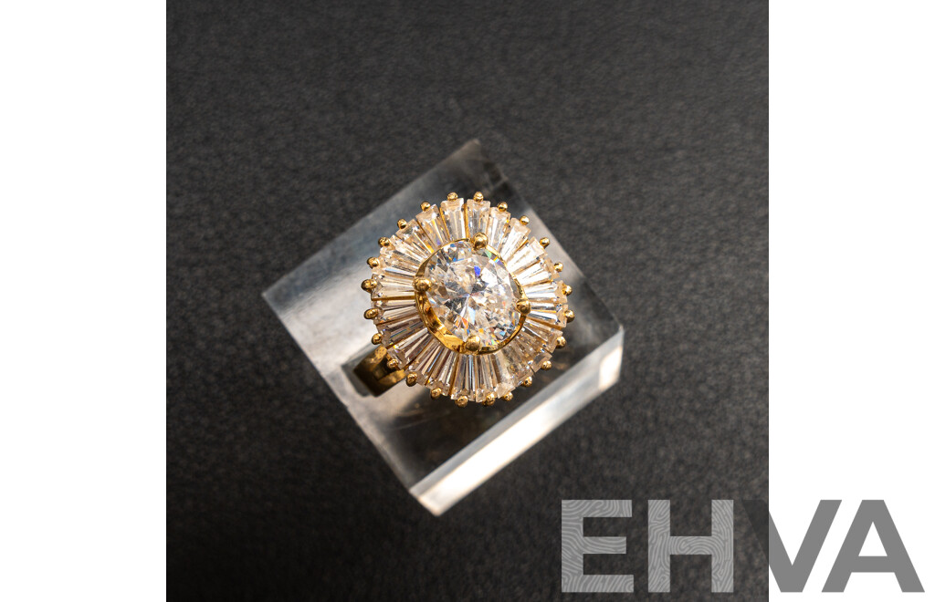14ct Cubic Zirconia Cluster Cocktail Ring, Size M, 7.88 Grams