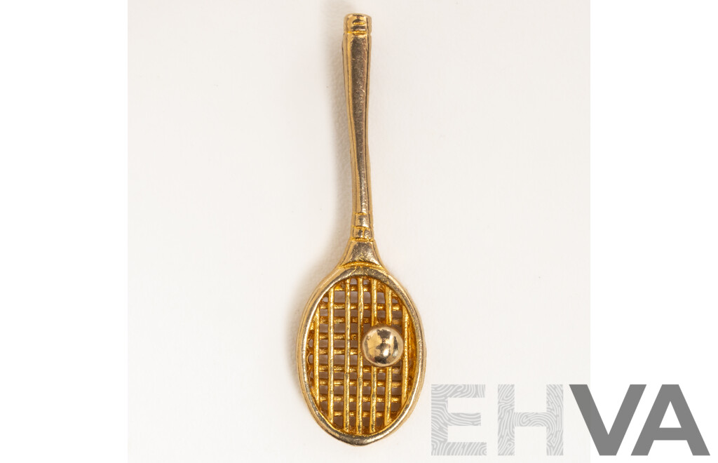 9ct Vintage Tennis Racket & Ball Slider Pendant, 23mm, 0.72 Grams