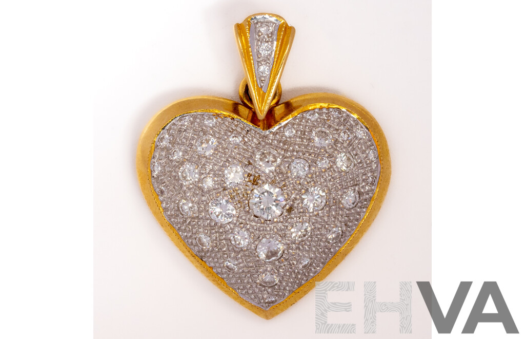 18ct Diamond Set Heart Pendant, 32mm, Est TDW 1.25ct, 9.08 Grams