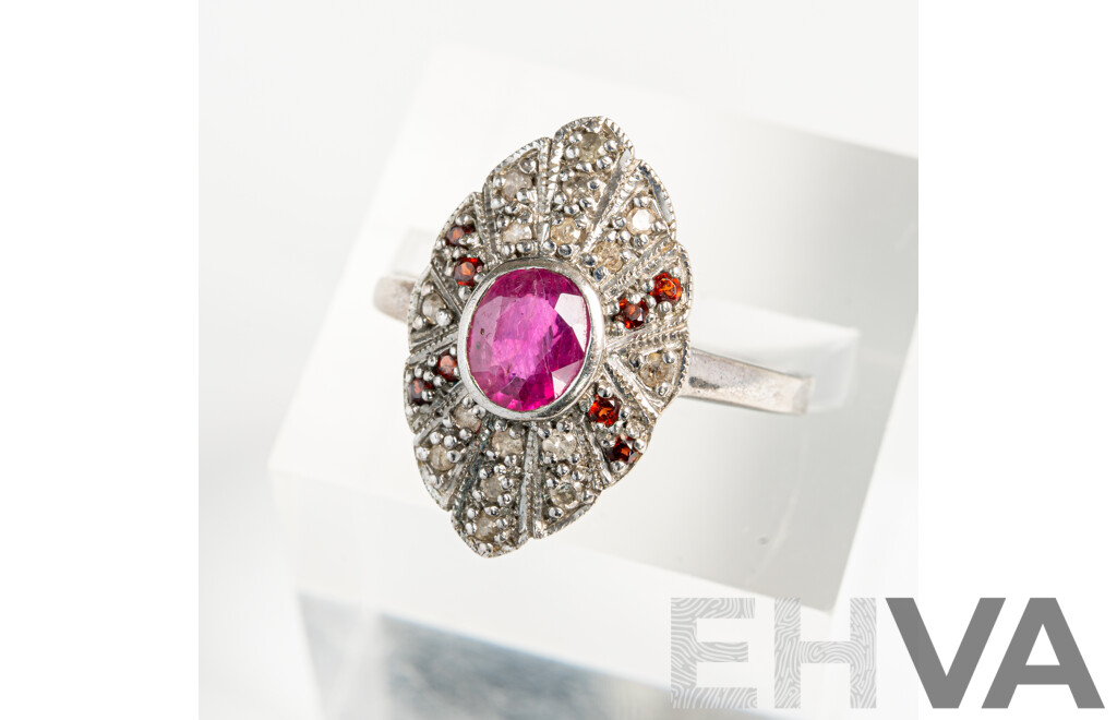 Vintage Sterling Silver Ruby & Diamond Set Ring, R0.56ct/TDW0.16ct, 2.20 Grams