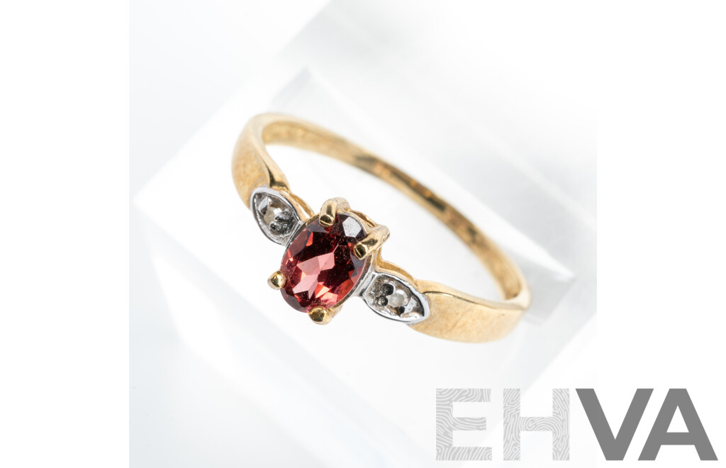 9ct Pink Tourmaline & Diamond Ring, T0.38ct/TDW0.01ct, Size N, 1.08 Grams - as New