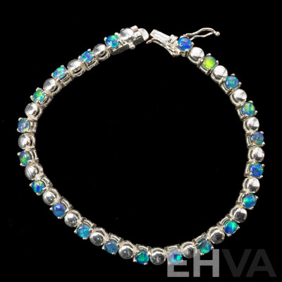 Sterling Silver Opal Triplet Tennis Bracelet, 17.5cm, 13.49 Grams - as New