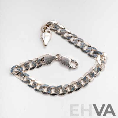 Sterling Silver Flat Curb Link Bracelet, 20.5cm, 14.97 Grams - as New